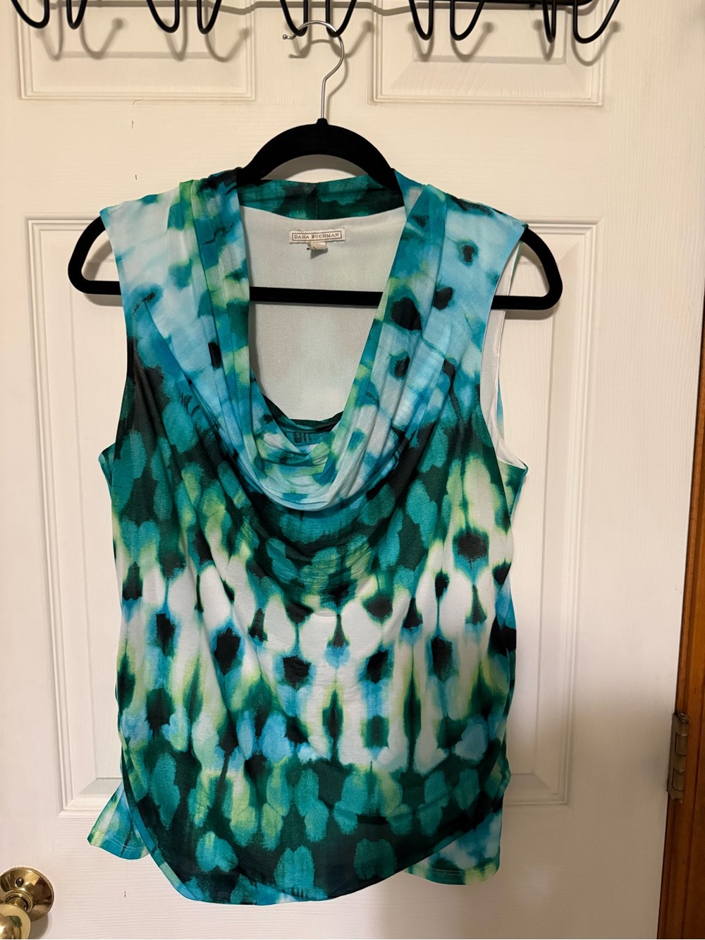 Dana Buchman Teal Green Blue Cowl Neck Sleeveless Blouse